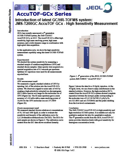 Introduction of latest GC/HR-TOFMS system: JMS-T200GC AccuTOF GCx - High Sensitivity Measurement
